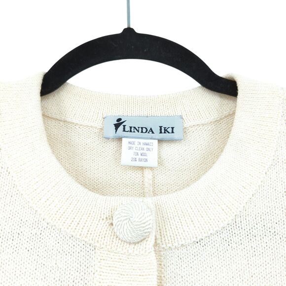 Linda Iki Women S Suit Set White Knit Blazer Skirt Hawaiian Buttons VTG FLAW - Picture 4 of 13